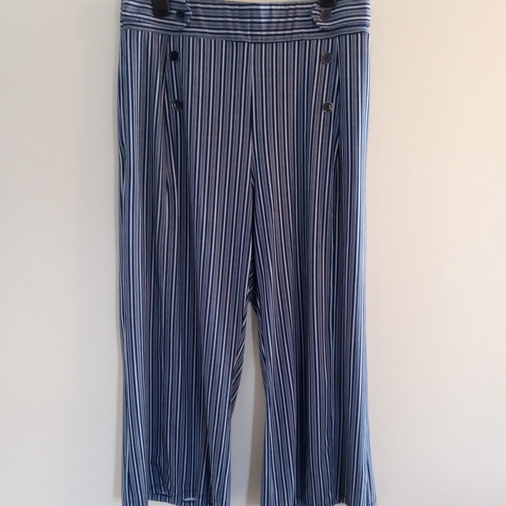 Robert Louis Navy and White Striped Wide Leg Pants